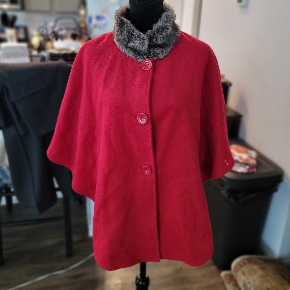 Cooper Key Girls Red Fleeced Coat with Faux Fur Collar